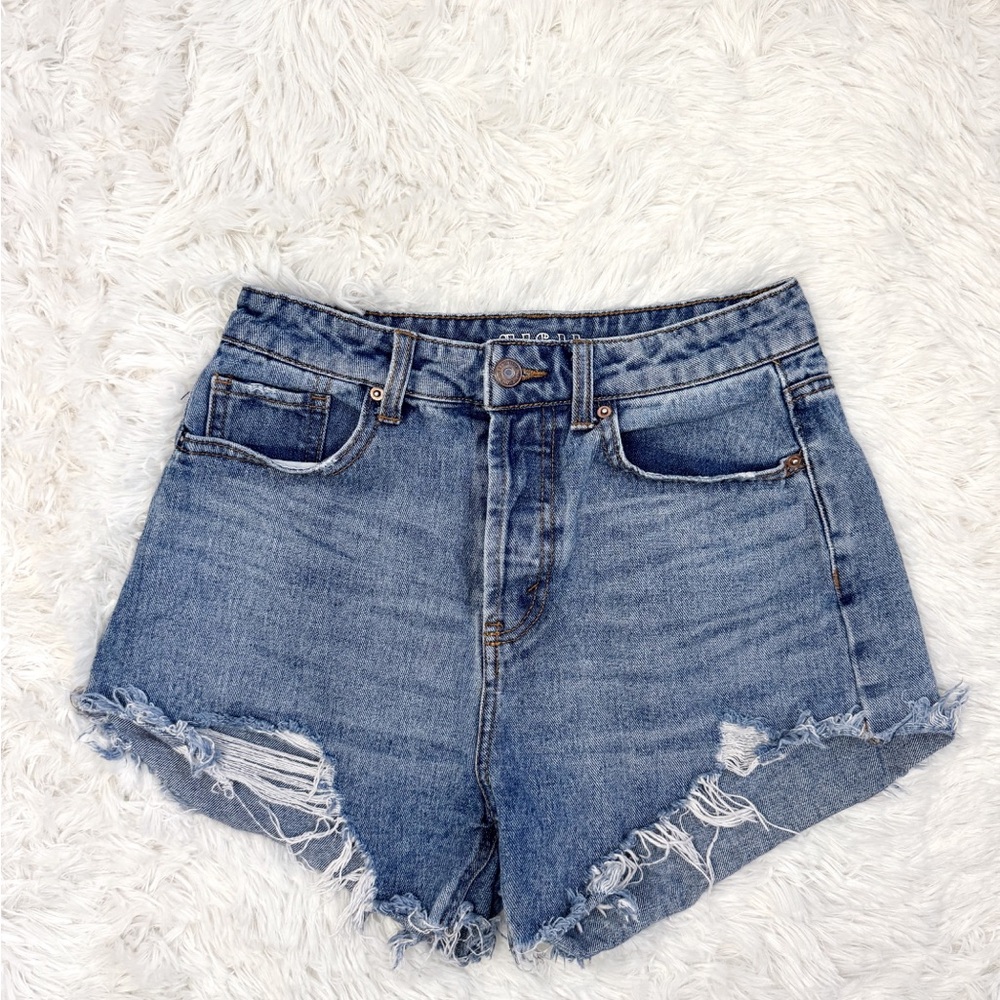 High rise distressed denim jean shorts